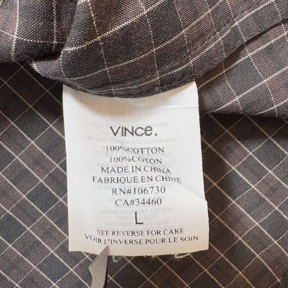 Vince‎ Men's 100% Cotton Button Military Shirt Large Plaid - Picture 7 of 11
